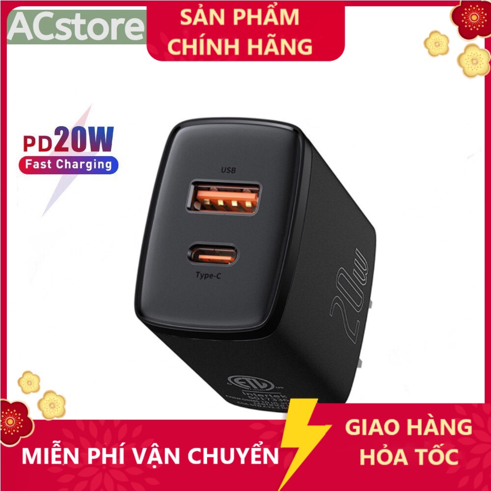 Củ sạc nhanh 20w cho   samsung xiaomi oppo đầu sạc typec và usb qc 3.0 thiết kế nhỏ gọn - Baseus 20w 2 Cổng ACstore