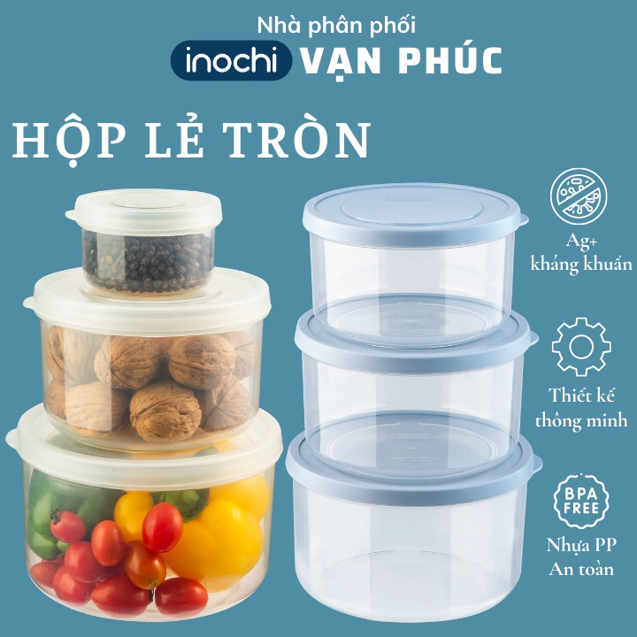 Hộp nhựa đựng đồ ăn, cơm văn phòng, bảo quản thực phẩm Inochi Hokkaido tròn, đựng đồ ăn cho bé, thay thủy tinh, Vạn Phúc