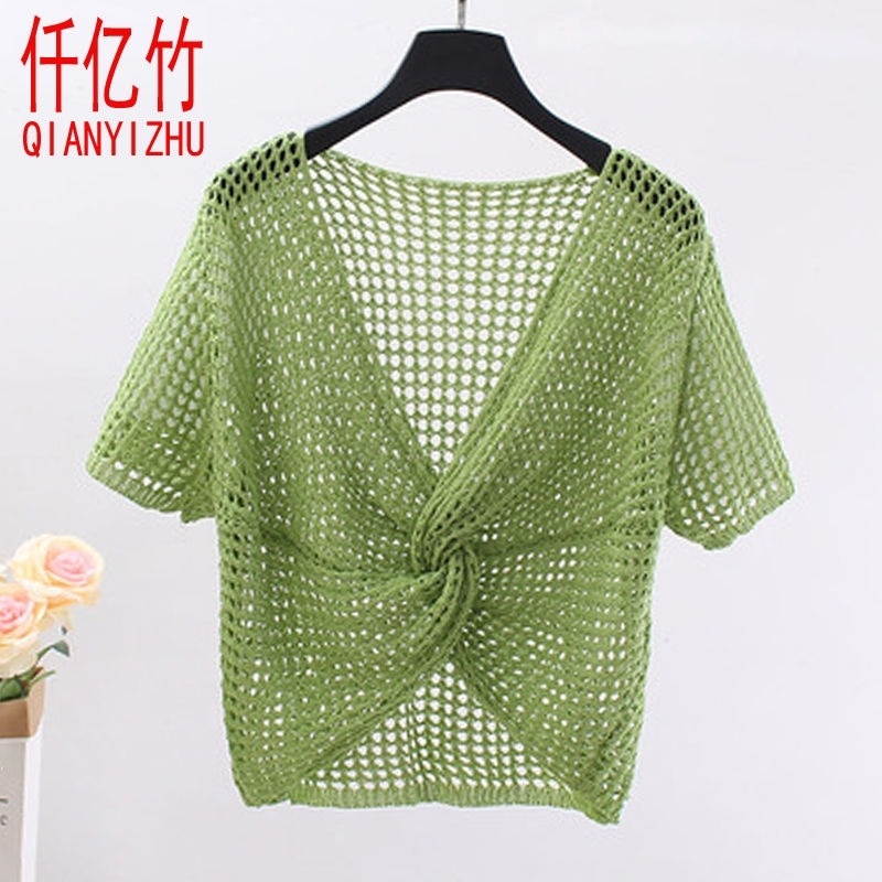 Áo Dệt Kim Tay Ngắn Phối Khăn Choàng Dệt Kim Thời Trang Mùa Hè Cho Nữ