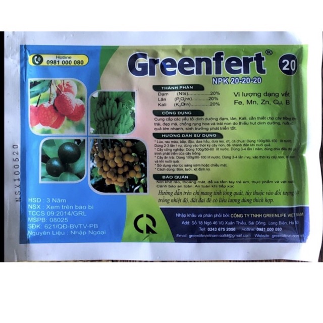 gói siêu to trái Greenfert 20 20 20 to trái đẹp mã, dai cuống, ngừa rụng trái non.