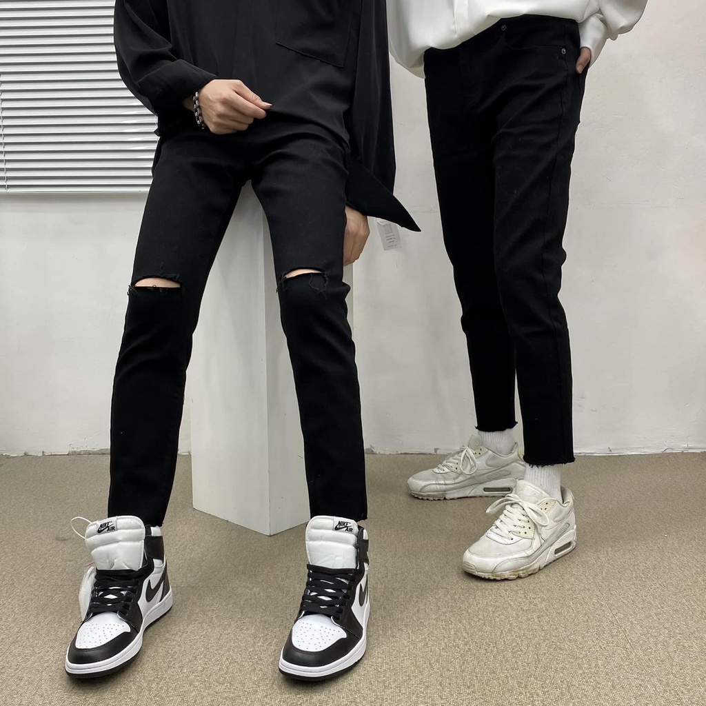 Quần jeans rách gối đen - Gin store