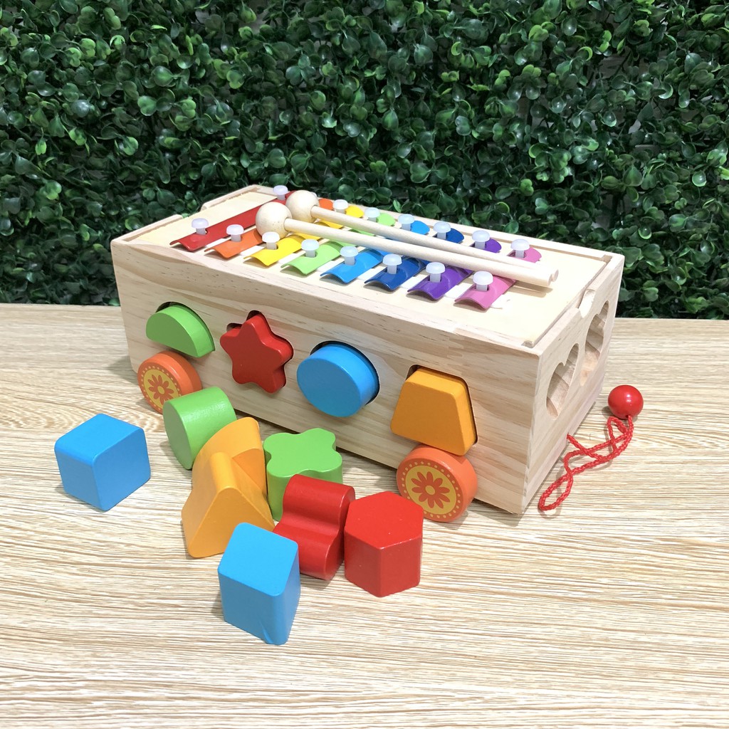 Đồ Chơi Xe Kéo Thả Hình Khối Kèm Đàn Xylyphone 8 Quãng Phát Âm Trong Trẻo Bằng Gỗ Benrikids