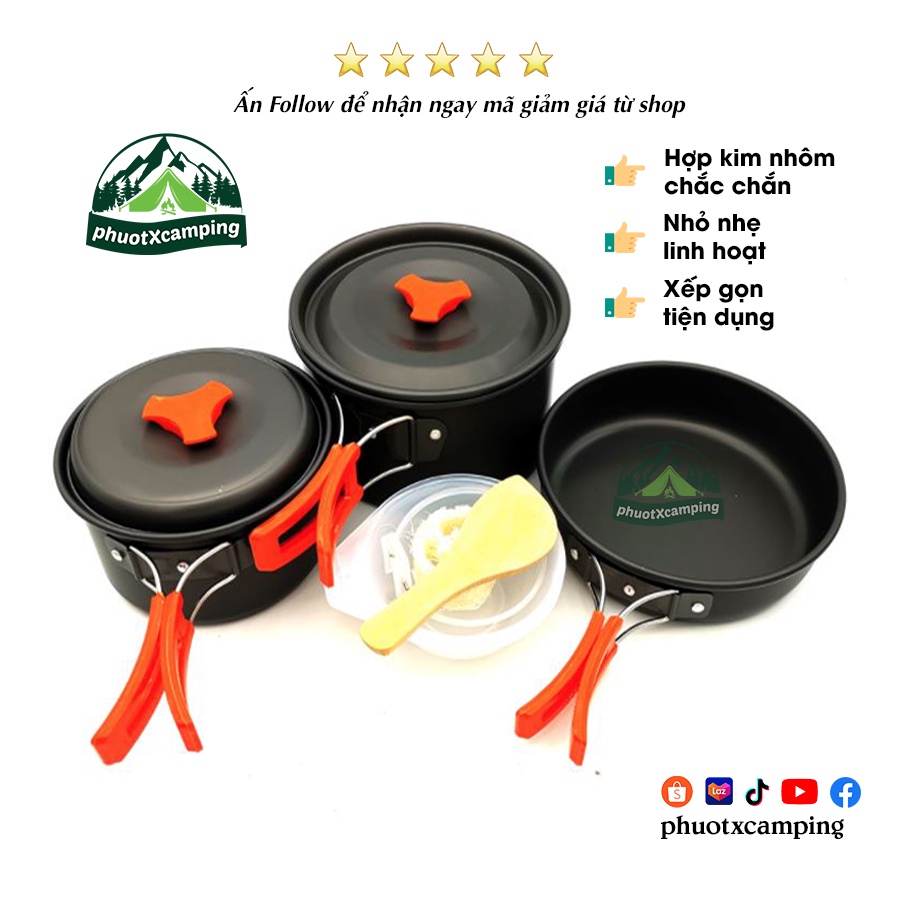 Bộ nồi nấu ăn cắm trại dã ngoại DS300 dành cho 2-3 người hợp kim nhôm nhỏ gọn siêu tiện lợi- phuotxcamping