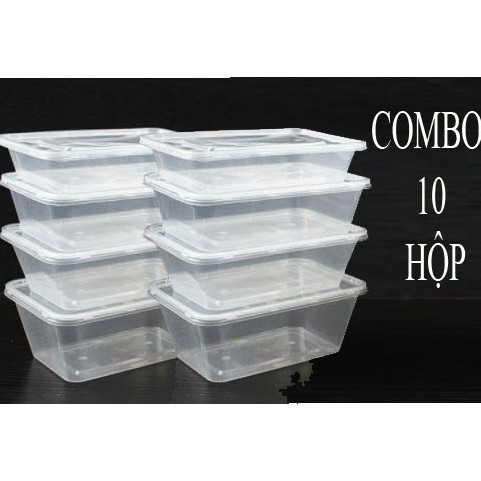 Set 10 hộp nhựa đựng thực phẩm chữ nhật 550ml
