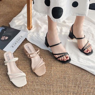 Sandal Nữ Cao Gót  Quai Mảnh Gót Vuông 5 Phân Mũi Vuông Dép Quai Hậu Thời Trang Hàn Quốc Đẹp