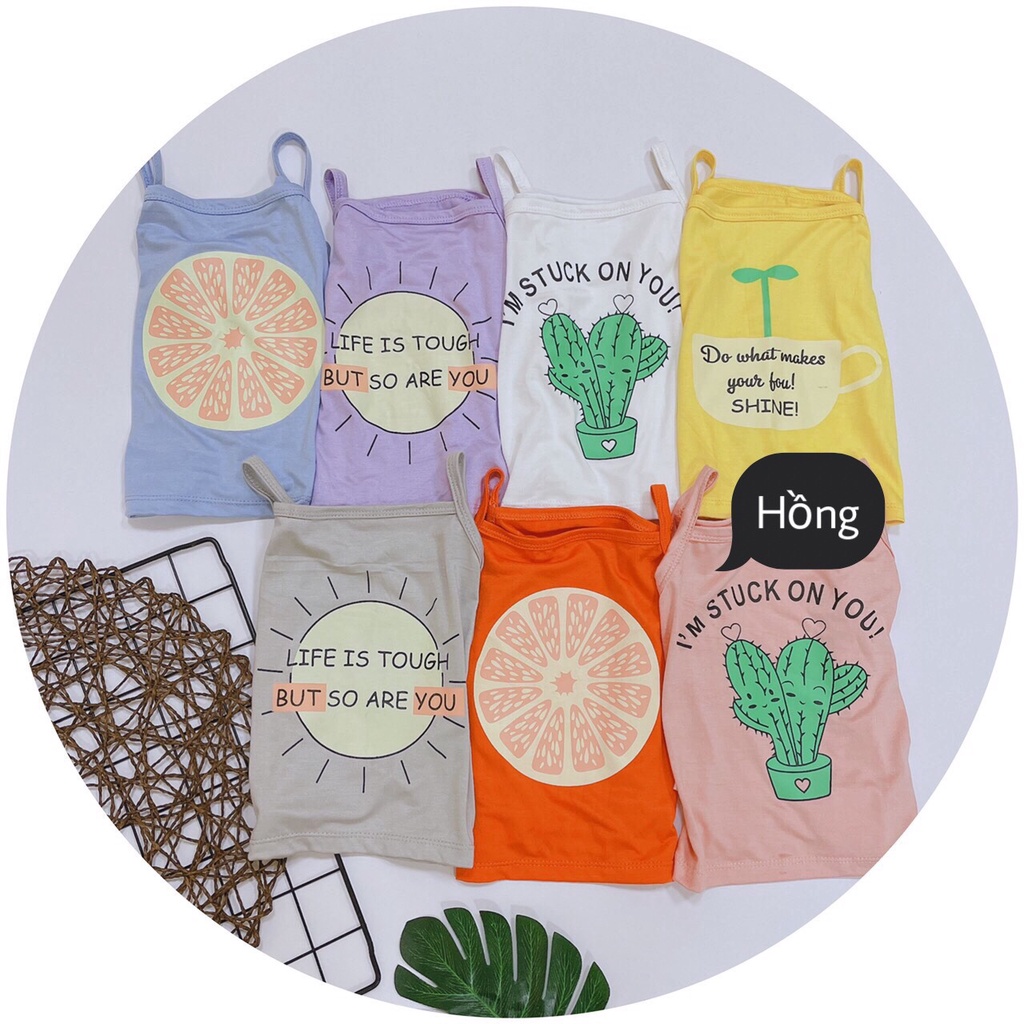 Áo 2 Dây Bé Gái Vải Thun Lạnh Hoạ Tiết Hoa Quả In Chìm Mềm Mát, Áo Thun Cho Bé Gái Mặc Hè - AN.KID