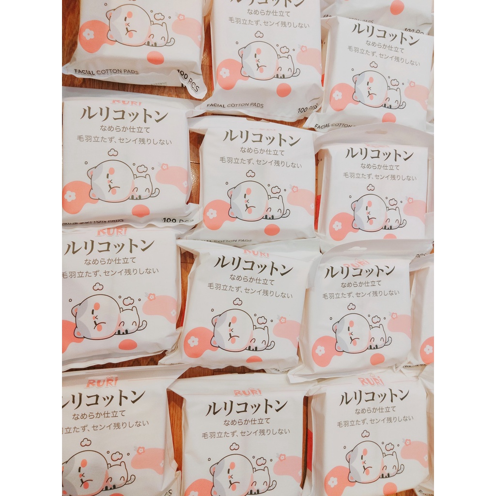 Bông Tẩy Trang Ruri Nhật Bản gói 100 miếng không xơ, xù lông