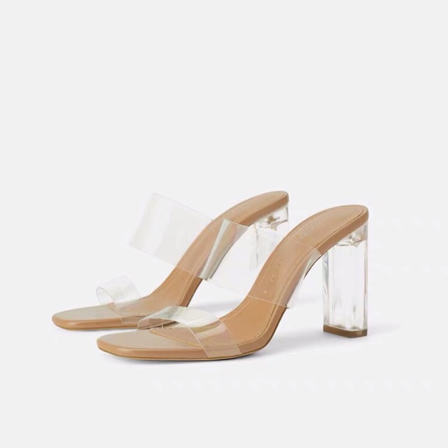 Guốc cao gót phối quai nhựa trong Zara. Ảnh thật