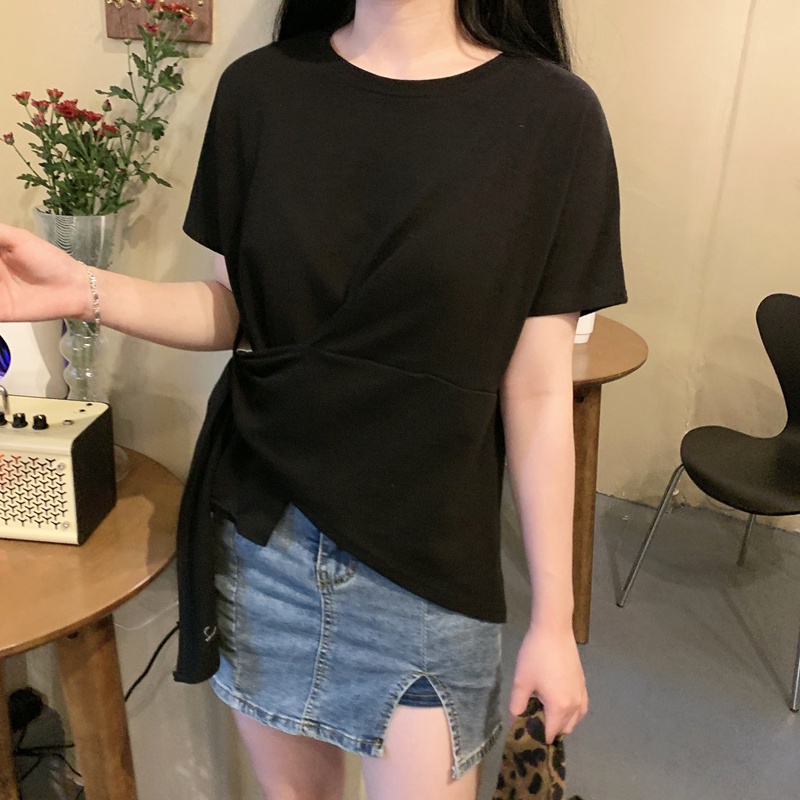 Áo Thun Tay Ngắn Cổ Tròn Thiết Kế Độc Đáo Phong Cách Hàn Quốc