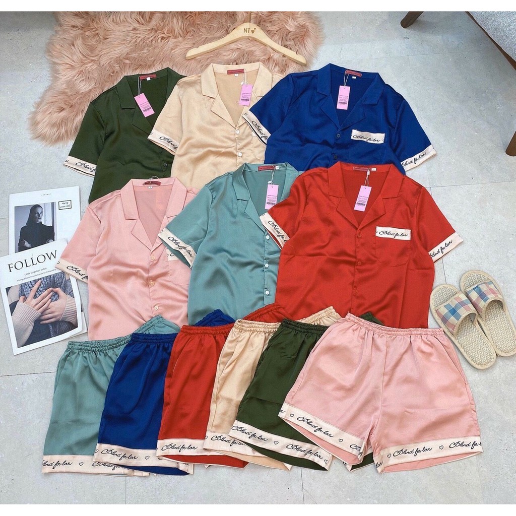 Bộ pijama giá rẻ 🍍FREE SHIP🍍 Bộ pizama lụa cộc tay phối viền cho nữ | BigBuy360 - bigbuy360.vn