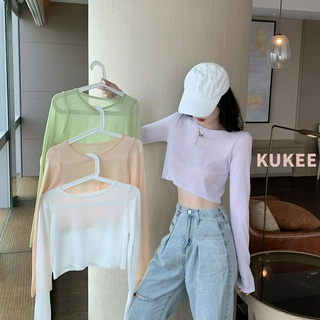 Áo Thun Croptop Tay Dài Màu Kẹo Ngọt Phong Cách Hàn Quốc