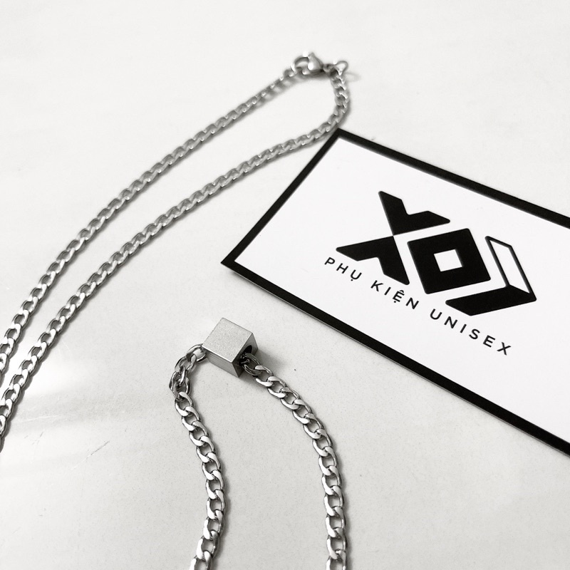 Dây Chuyền Square Chain Hình Khối Vuông Đặc Màu Bạc Đơn Giản - Mặt Vòng Cổ Hình Khối Thép Titan Không Gỉ