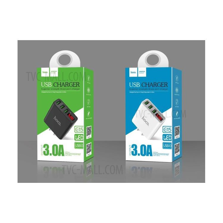 Củ sạc nhanh Hoco C15 3 USB - Màn Hình LCD - Cho iphone 5/5s/6/6plus/6s/6s plus/6/7/7plus/8/8plus/x/xs 11 pro max