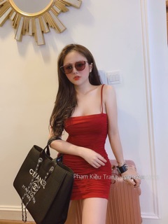 Đầm body trơn nhúng 2 dây