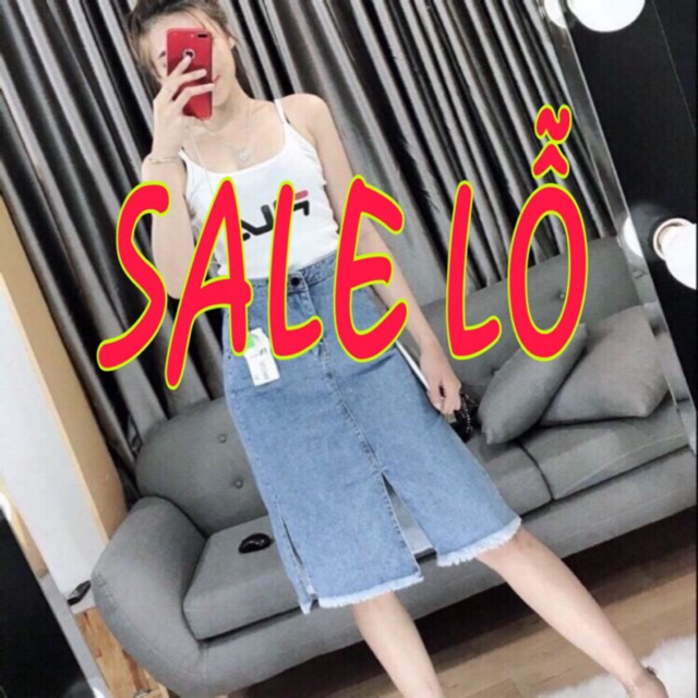 [ Mã FAGREEN55 giảm 10% tối đa 30K đơn 99K] Chân váy jean dài xẻ tà 1755