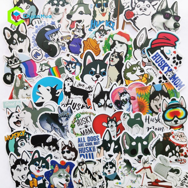 Sticker Cute Hình Dán Husky, Corgi Chống Nước dán nón bảo hiểm, laptop, điện thoại