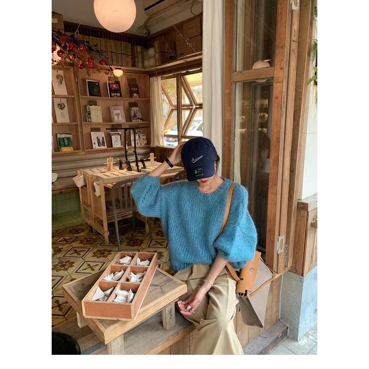 Áo len mohair dệt kim dáng rộng phong cách pháp thời trang cho nữ | BigBuy360 - bigbuy360.vn