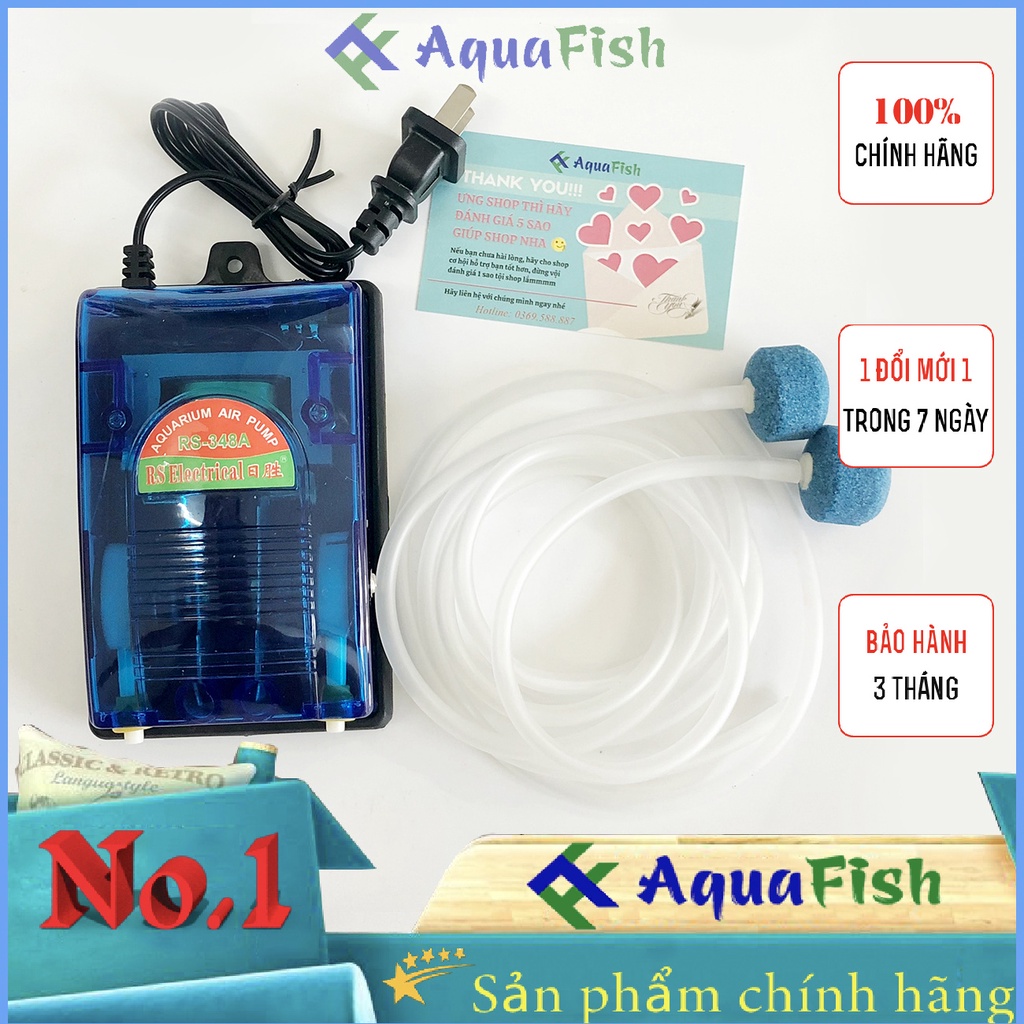Máy sủi oxy 2 vòi Rs 348a, máy sục oxy mini cho bể cá cảnh (tặng kèm 2 mét dây và 2 quả sủi oxy)