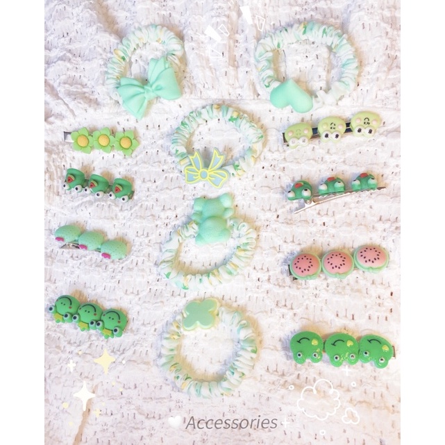 kẹp tóc, dây buộc tóc cute tone xanh mint