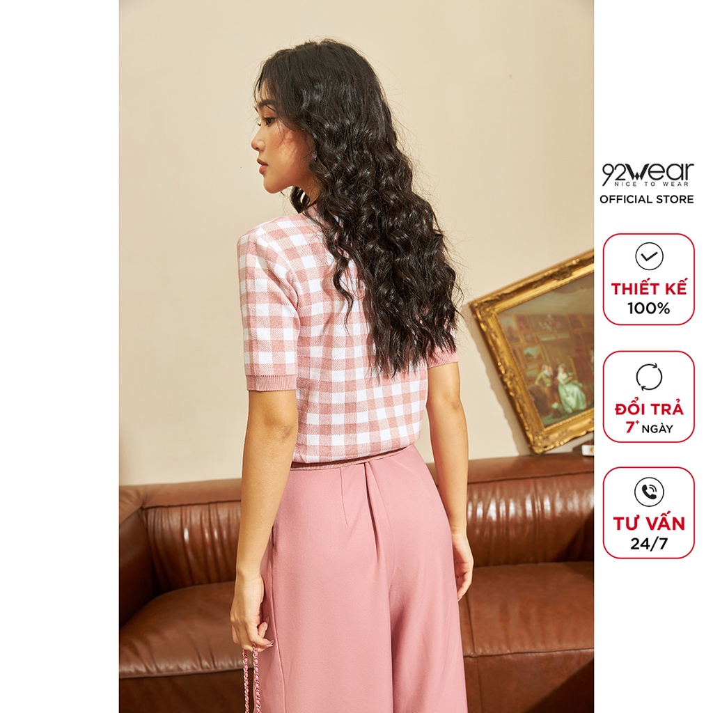 Áo len nữ ngắn tay cổ tròn 92WEAR, phong cách Hàn Quốc trẻ trung, họa tiết caro cá tính  ALA0056 | BigBuy360 - bigbuy360.vn