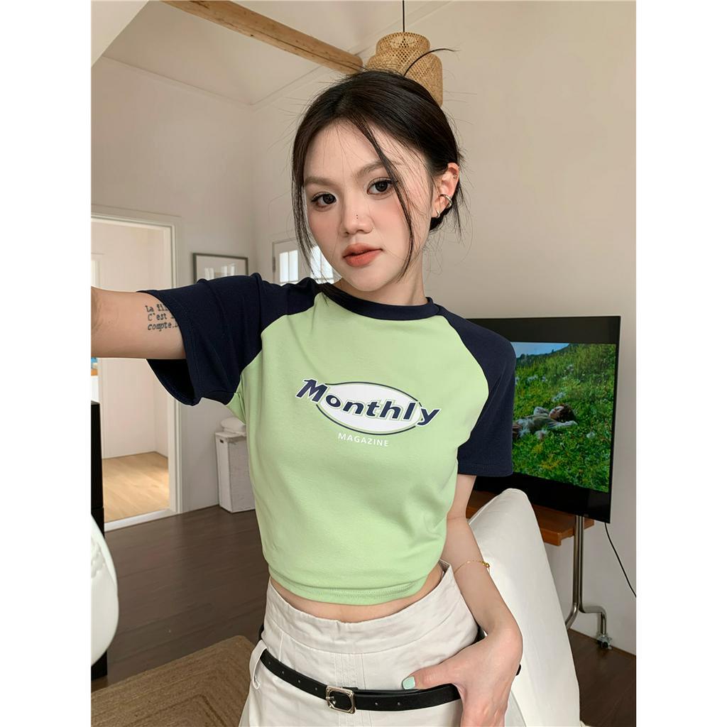 NZN Áo Thun Ngắn Tay In Họa Tiết Tương Phản Phong Cách vintage Mỹ