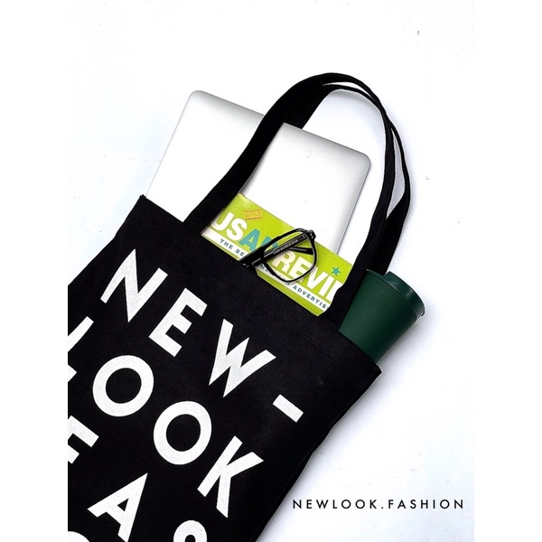 ★ TÚI TOTE ĐEO VAI NAM NỮ VẢI BỐ CANVAS ĐEN TRƠN FORM CHỮ NHẬT ĐỨNG NEWLOOK.FASHION ( 43 x 34cm )