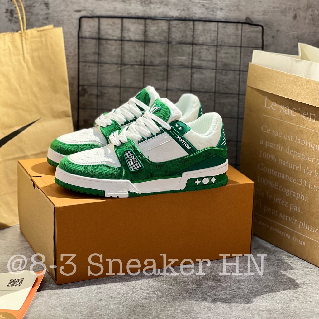 Giày LV xanh lá trắng bản sc, giày louis vuitton xanh green cao cấp