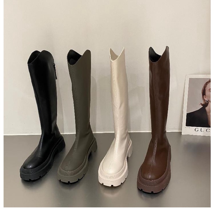 Giày Bốt Cổ Cao Màu Khaki Phong Cách Thời Trang Mới 2022