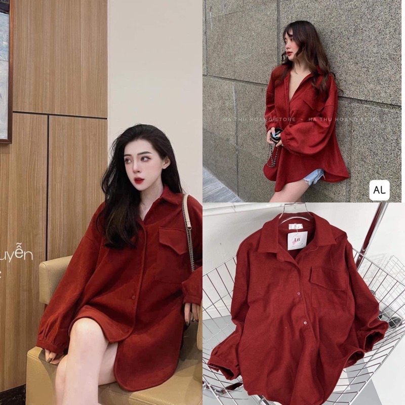 Sơ mi nhung vintage 5 màu tay bồng khoét đuôi tôm🌸DAQUY20🌸sơ mi đuôi tôm chất nhung dày bịch đẹp hết nước chấm