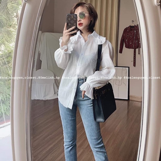 Sơ mi nhăn cổ sen