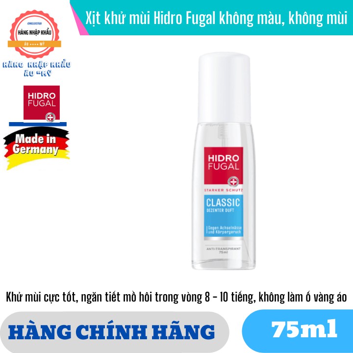 [HÀNG ĐỨC] Xịt khử mùi Hidro Fugal không màu, không mùi