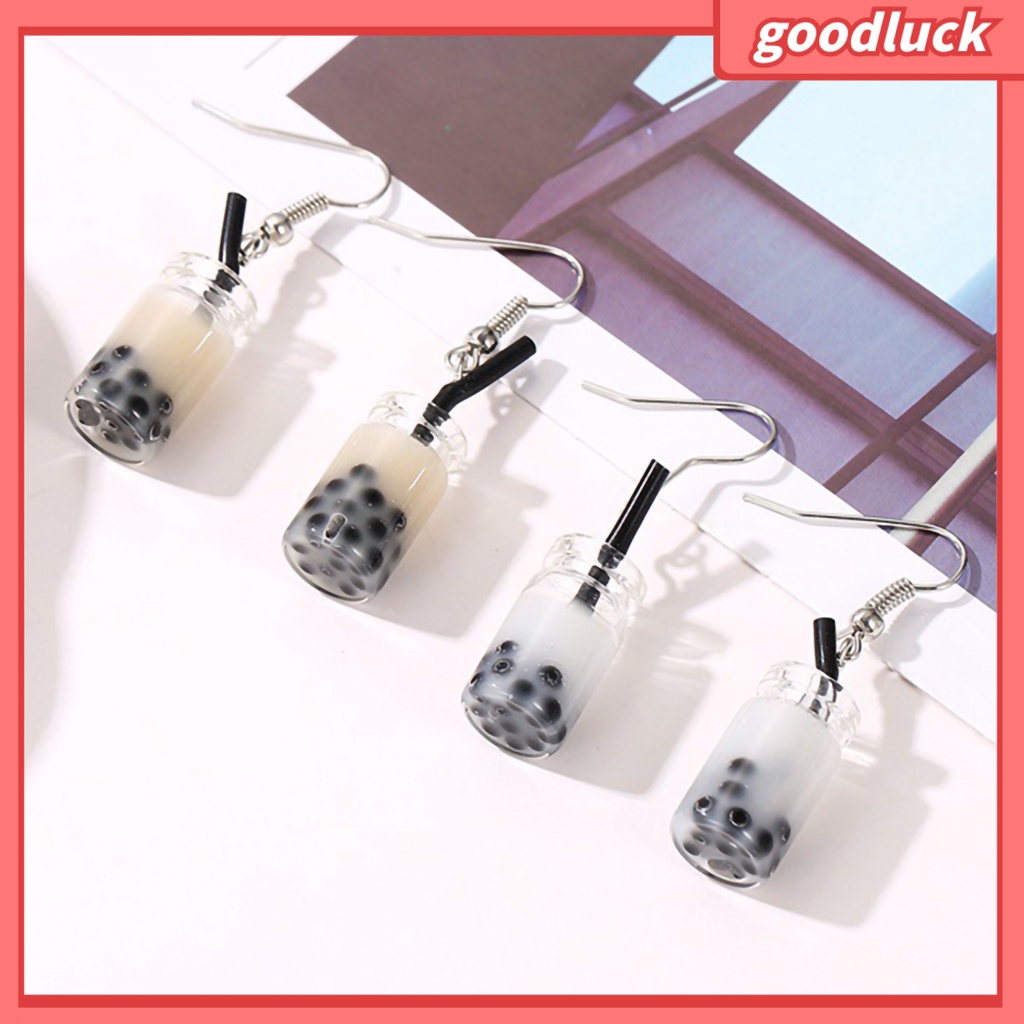 ps/Fashion Women Bubble Tea Drink Dangle Long Ear Hooks Earrings Jewelry Decor