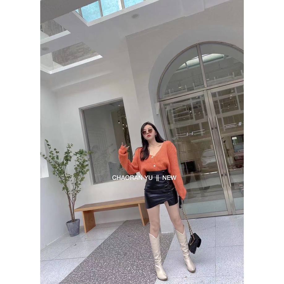 Chân váy da vạt lệch/ Hàng Quảng Châu cao cấp