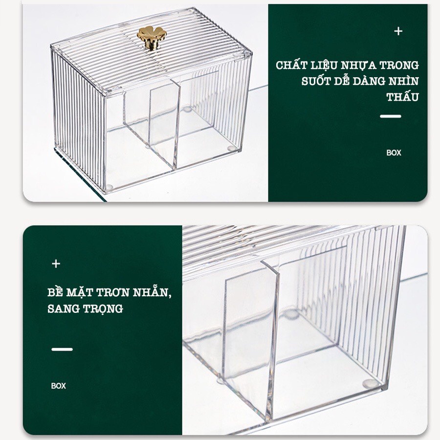 Hộp Đựng Bông Ngoáy Tai, Bông Tẩy Trang, Đồ Trang Điểm Cao Cấp Chia Ngăn R005