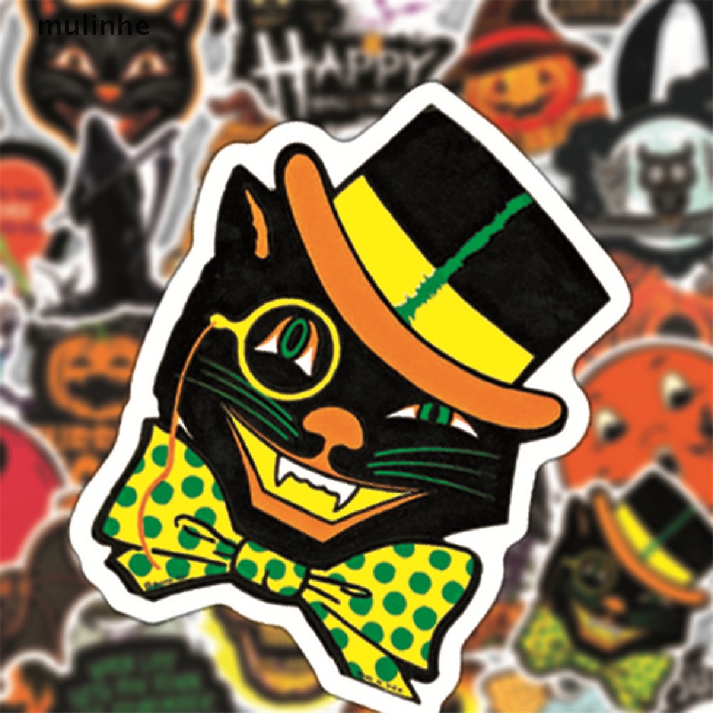 Set 50 Sticker Dán Bình Nước / Ván Trượt / Laptop Họa Tiết Halloween
