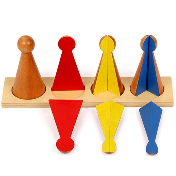 Giáo cụ Montessori - Quả cầu phân số - Khay với 4 con ky phân số loại lớn (1,1/2,1/3,1/4)