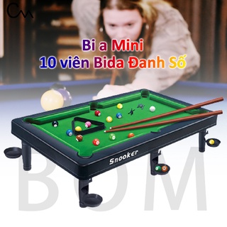 Bàn Bi a Mini Bida Mini trẻ em và người lớn, 10 bi Đánh Số - Mặt bàn Nỉ không bong- 2 Kích thước 44cm và 30cm