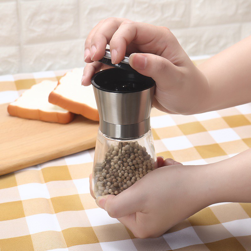 Hũ xay tiêu Thuỷ tinh-Inox Vkit