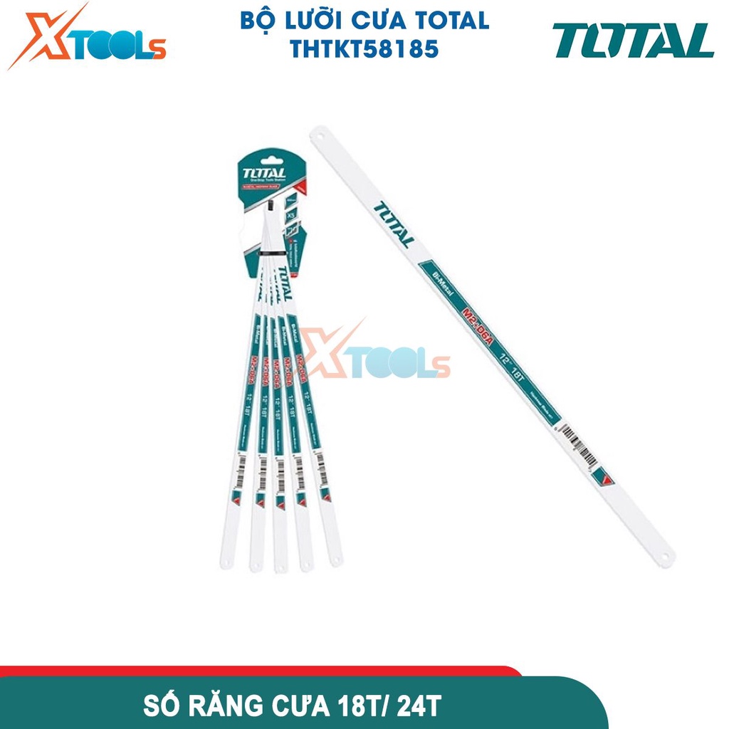 BỘ 5 lưỡi cưa thép kim loại Total Lưỡi cưa gỗ cầm tay Chất liệu M42+D6A Kích thước 300mm lưỡi lắp khung cưa-CHÍNH HÃNG