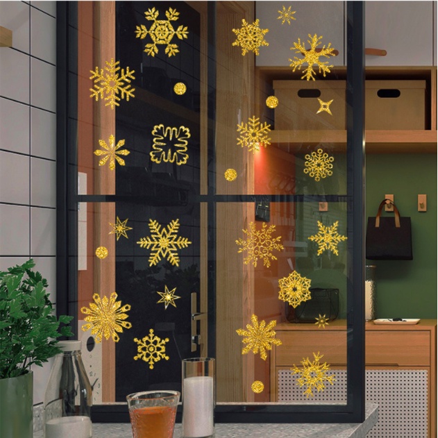 Decal dán tường Noel Hít Tĩnh Điện không Dơ Kính - Hoa tuyết kim tuyến đủ màu