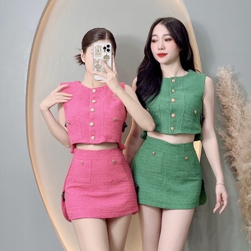 Set váy nữ áo croptop mix chân váy uzzang I Trần Hân Shop 4012419