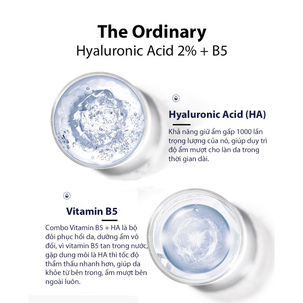 Tinh chất cấp nước phục hồi da làm sáng da The Ordinary Hyaluronic Acid 2% + B5 30ml