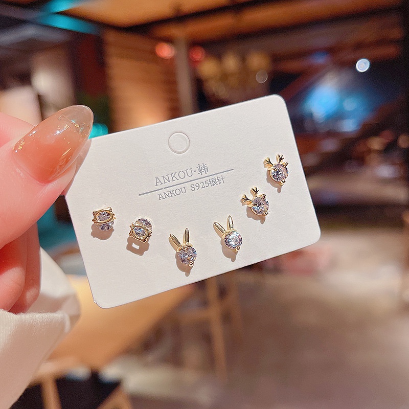 Bông Tai Mạ Bạc 925 Thiết Kế Nhỏ Nhắn Xinh Xắn Thời Trang | Khuyên Tai Kim Loại Thời Trang Cho Nữ | Set 3 Cặp 3 Đôi Vớ Thiết Kế Đơn Giản Hợp Thời Trang
