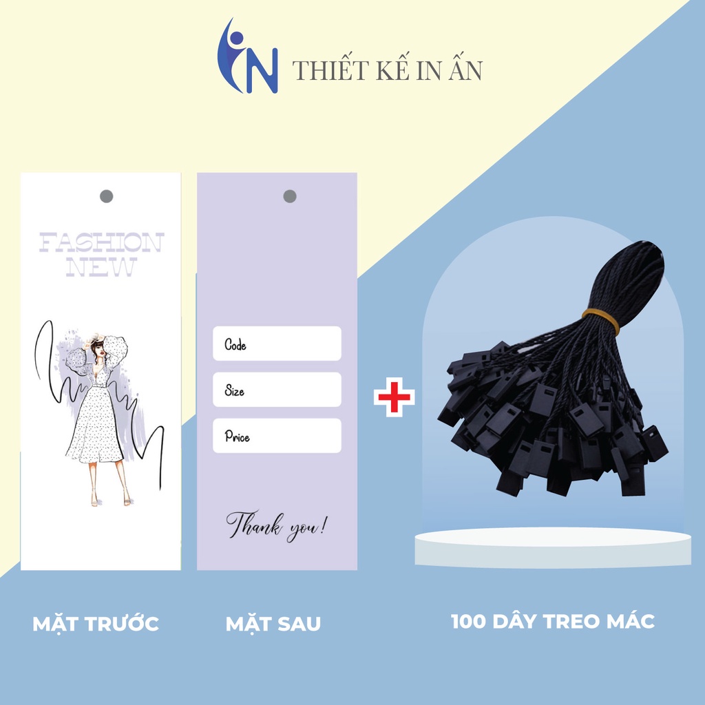 Mác quần áo combo 100 mác + 100 Dây Treo Thẻ Bài - Dây Dù Xâu Tag (Mác) Quần Áo