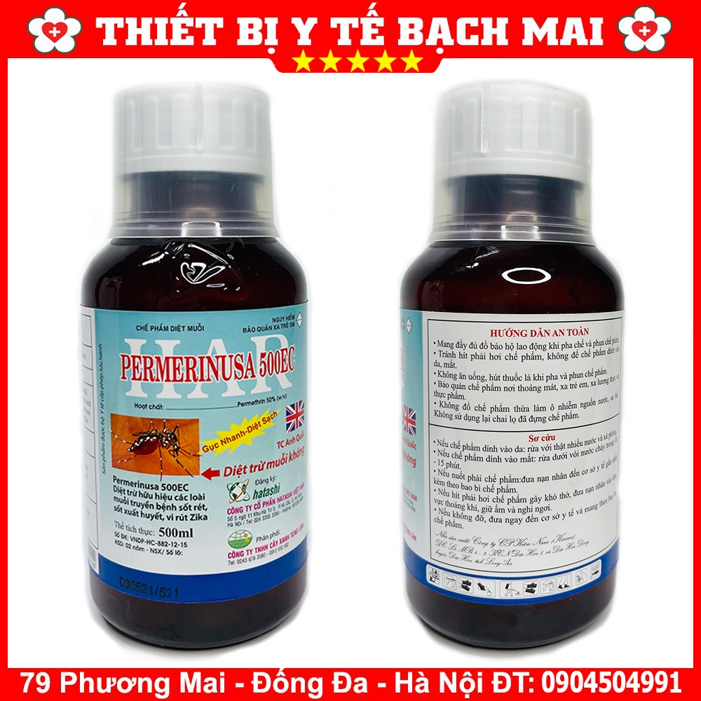Thuốc Diệt Muỗi PermerinUSA 500EC Chai 500ml - Diệt Trừ Muỗi Truyền Bệnh Sốt Rét, Sốt Xuất Huyết, Vi Rút Zika