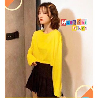 Áo Croptop Trơn Tay Dài Dáng Rộng Màu Vàng Long Tee Ulzzang - MM