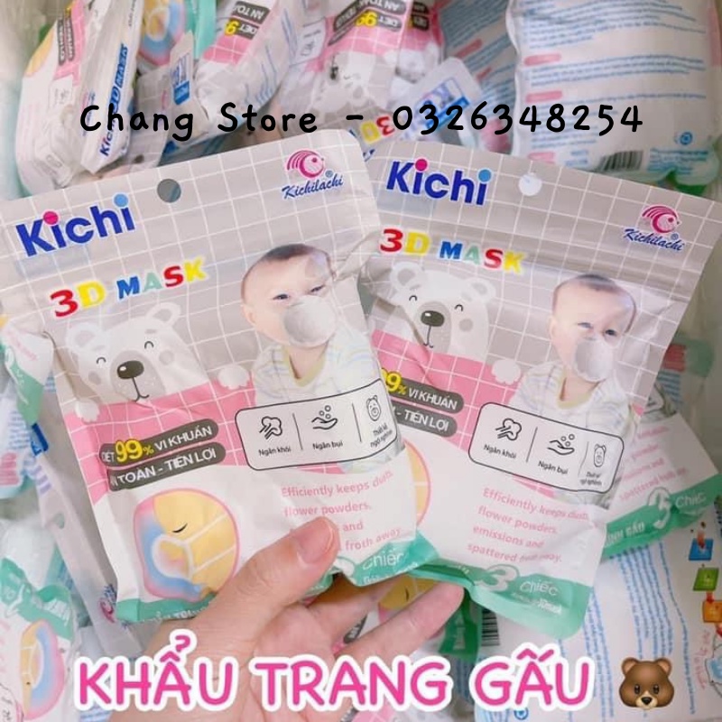 [SET 3 CÁI] Khẩu Trang Gấu/ Khẩu Trang Cho Bé Kichilachi Chính Hãng