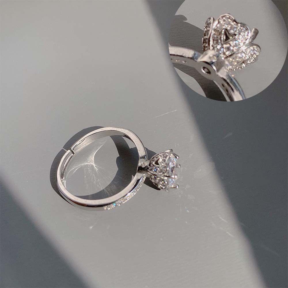 Nhẫn Cưới Đính Đá Zircon Sang Trọng|Ngọc Trai Trái Tim Điều Chỉnh Màu Sắc|Nhẫn Hở Kim Loại Đính Đá Zircon Phong Cách Hàn Quốc