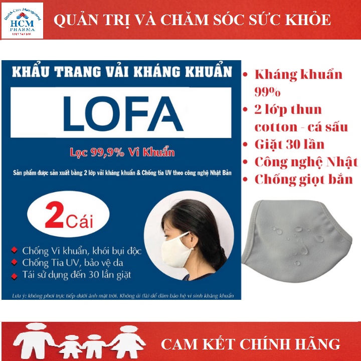 Khẩu trang vải kháng khuẩn chống bụi mịn giọt bắn cao cấp LOFA vải cotton thun cá sấu 2 lớp HCM04