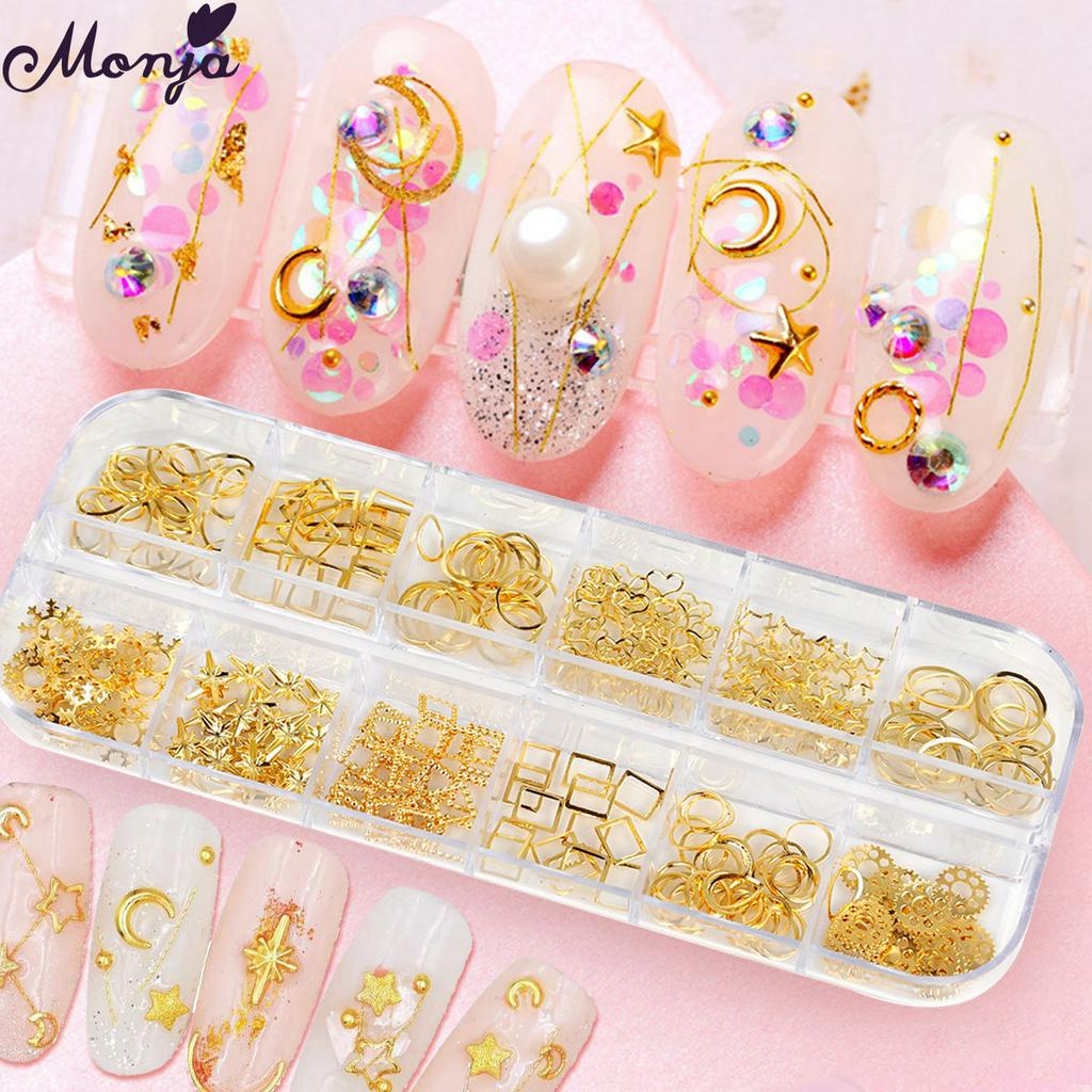 MONJA Hộp phụ kiện trang trí móng tay 3D 12 ngăn